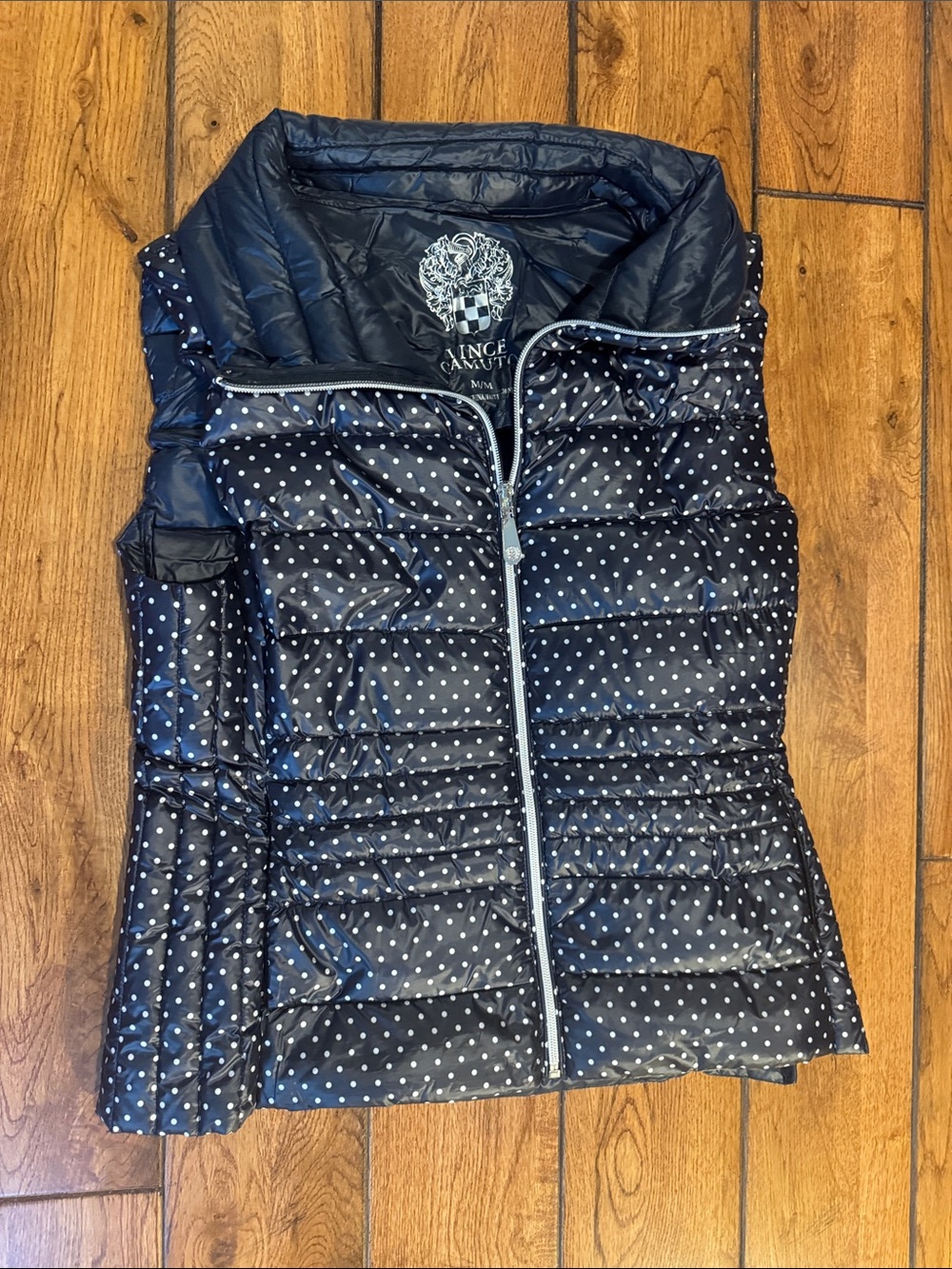 Vince Camuto Navy with White Polka Dot Quilted Puffer Vest sz. M